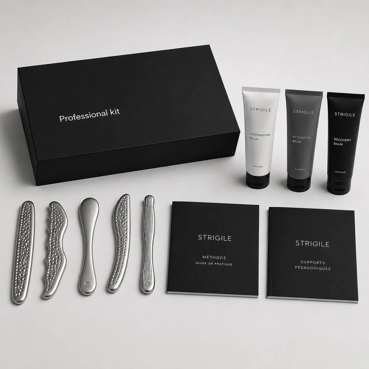 Professional Kit : cinq instruments en acier, trois baumes gradués et supports pédagogiques, en lumière naturelle