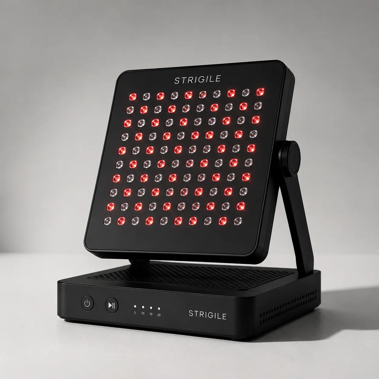 Panneau Recovery Light : grille de 64 LED rouges sur charnière inclinable, base à commandes